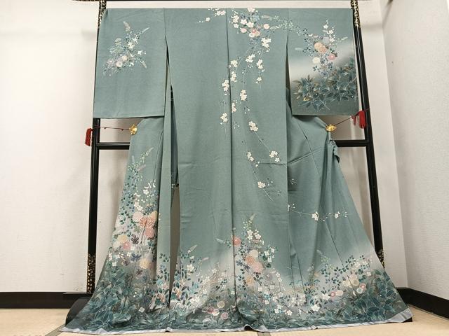 平和屋着物●訪問着 鴛鴦枝花文 暈し染め 金彩 仮絵羽 正絹 逸品 未使用 AABI6230ph