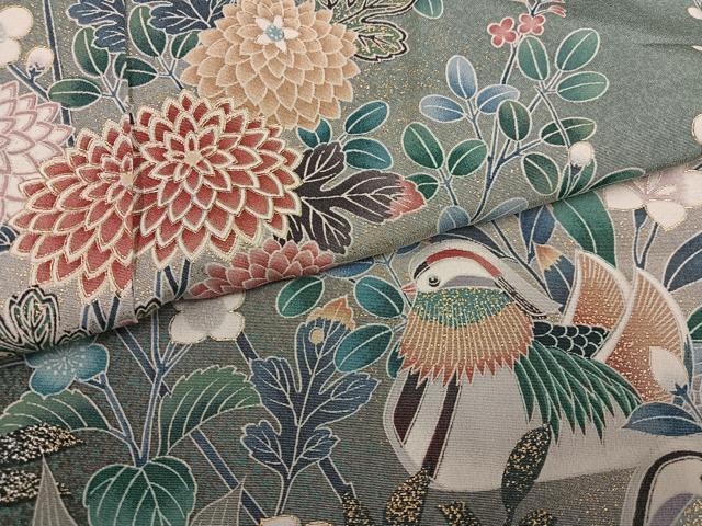 平和屋着物●訪問着 鴛鴦枝花文 暈し染め 金彩 仮絵羽 正絹 逸品 未使用 AABI6230ph