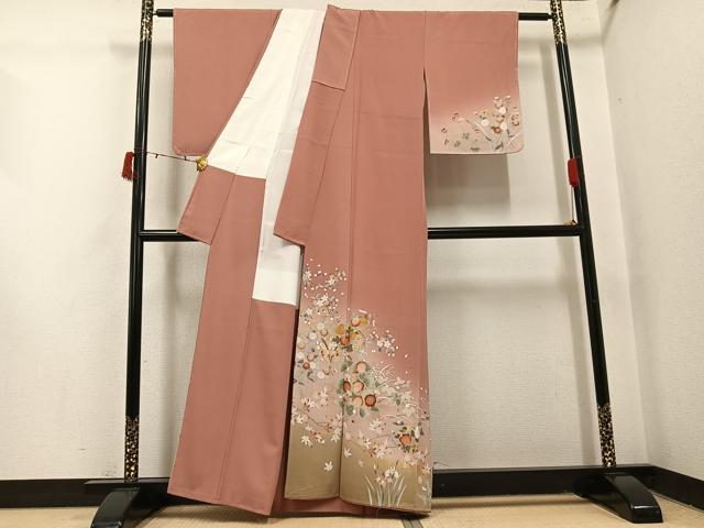 平和屋着物●訪問着 友禅 作家物 枝花文 暈し染め 金彩 正絹 逸品 未使用 AABI6233ph