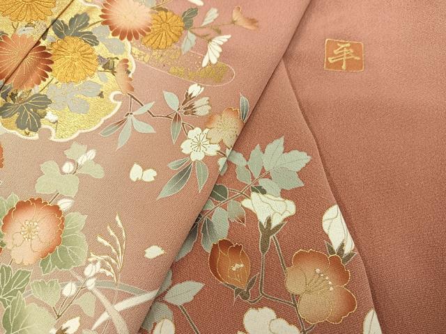 平和屋着物●訪問着 友禅 作家物 枝花文 暈し染め 金彩 正絹 逸品 未使用 AABI6233ph