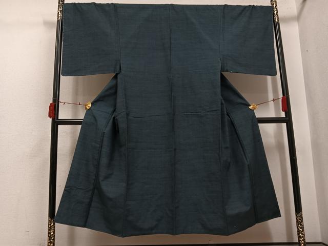 平和屋着物●男性 紬 色無地 錆鉄御納戸色 正絹 逸品 AABI6240ph