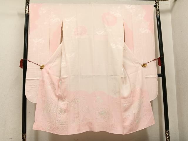平和屋着物●振袖用長襦袢 袷 絞り 片輪車花文 暈し染め 正絹 逸品 AABI6245ph
