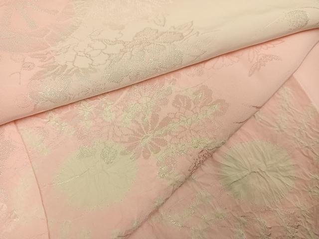 平和屋着物●振袖用長襦袢 袷 絞り 片輪車花文 暈し染め 正絹 逸品 AABI6245ph