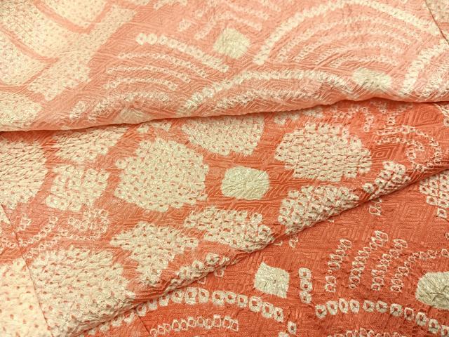 平和屋着物●振袖用長襦袢 無双仕立て 総絞り 吉祥花文 正絹 逸品 AABI6248ph