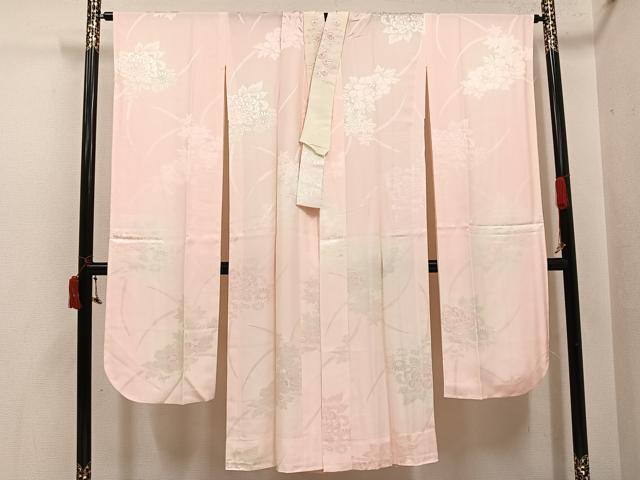 平和屋着物●振袖用長襦袢 無双仕立て 花地紋 半衿刺繍 正絹 逸品 未使用 AABI6256ph