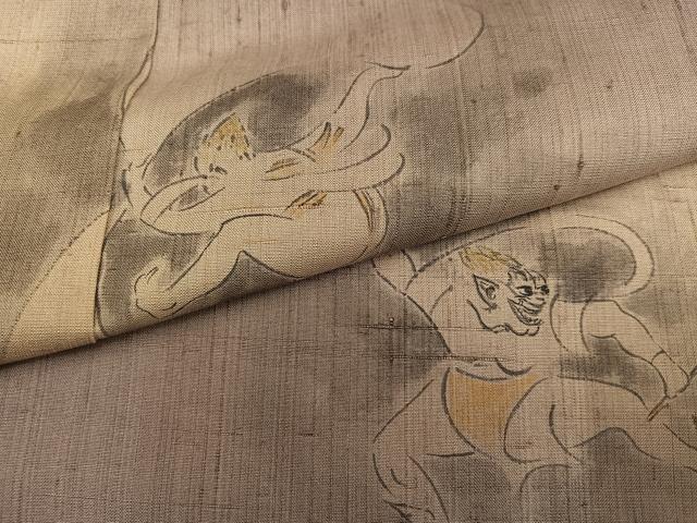 平和屋着物●訪問着 生紬 作家物 手描き 風神雷神 暈し染め 金彩 正絹 逸品 AABI6261ph