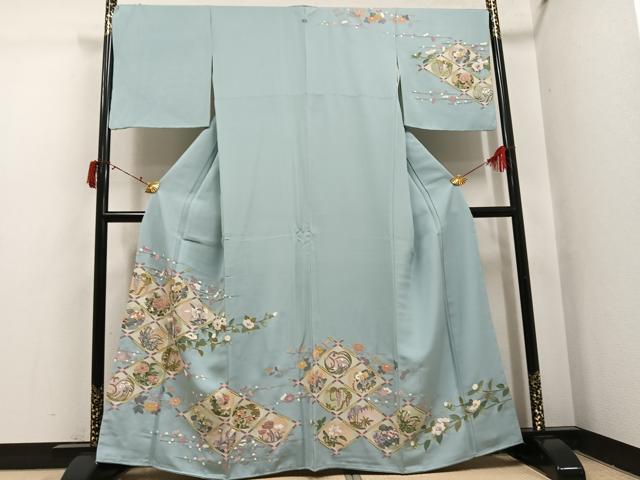 平和屋着物●訪問着 友禅 中国三大刺繍 相良刺繍 天井草花文 正絹 逸品 AABI6269ph