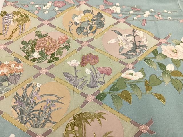 平和屋着物●訪問着 友禅 中国三大刺繍 相良刺繍 天井草花文 正絹 逸品 AABI6269ph