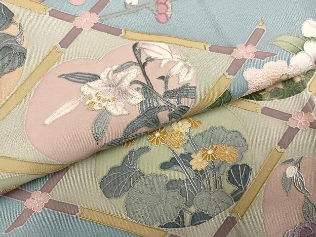 平和屋着物●訪問着 友禅 中国三大刺繍 相良刺繍 天井草花文 正絹 逸品 AABI6269ph