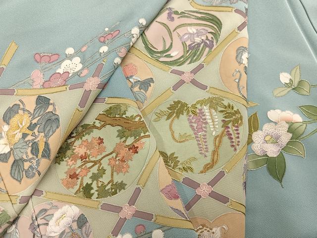 平和屋着物●訪問着 友禅 中国三大刺繍 相良刺繍 天井草花文 正絹 逸品 AABI6269ph