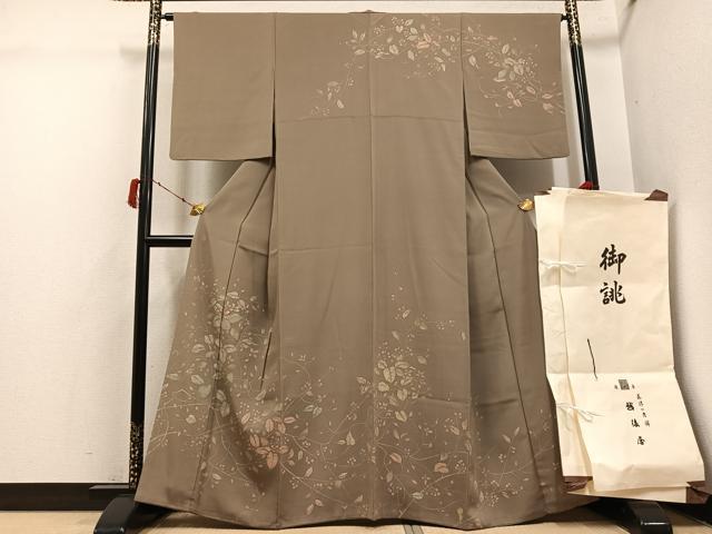 平和屋着物●訪問着 刺繍 ろうけつ染 草花文 銀座越後屋扱い たとう紙付き 正絹 逸品 AABI6270ph