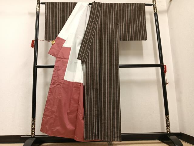 平和屋着物●小岩井紬工房 信州上田紬 手織り 間道 証紙付き 正絹 逸品 未使用 AABI6274ph
