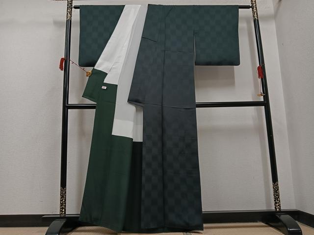 平和屋着物●西陣 京都友禅作家集団 名門 倉染匠 一乃倉 色無地 燿変蝋纈 市松地紋 革色 正絹 逸品 AABI6275ph