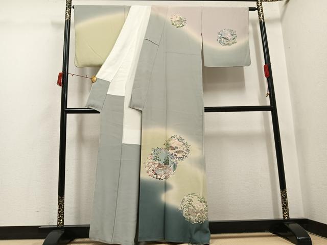 平和屋着物●十日町 加賀草木友禅の第一人者 田村哲彦 訪問着 松竹梅風景文 暈し染め 正絹 逸品 AABI6280ph