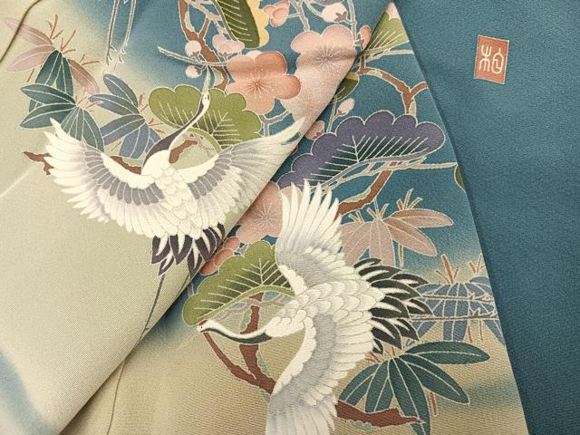 平和屋着物●訪問着 友禅 作家物 松竹梅群れ鶴文 暈し染め 正絹 逸品 AABI6281ph