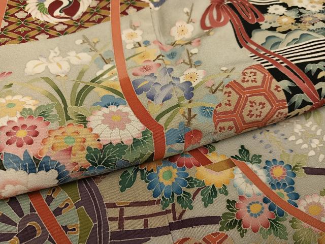 平和屋着物●本加賀友禅作家 奥原一就 黒留袖 松竹梅几帳風景文 正絹 逸品 AABI6282ph