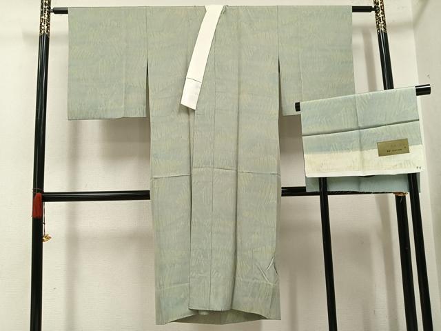 平和屋着物●長襦袢 無双仕立て 宇治茶の葉染 霞文 反端付き 正絹 逸品 AABI6286ph