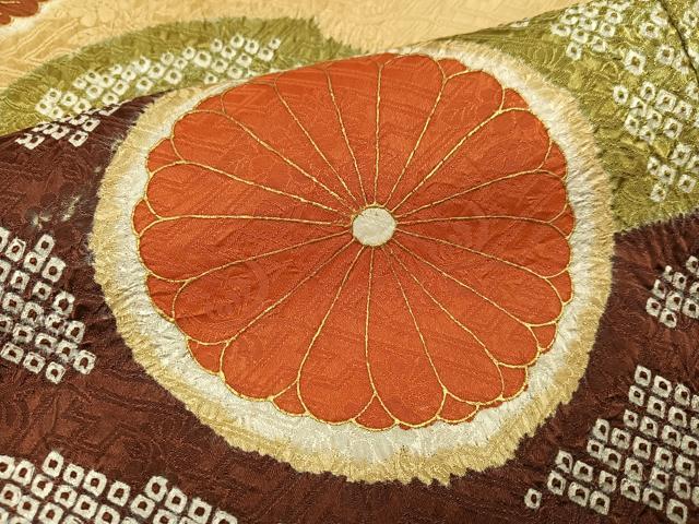 平和屋着物●豪華振袖 駒刺繍 絞り 草花文 金彩 正絹 逸品 AABI6290ph