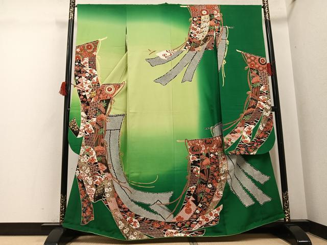 平和屋着物●豪華振袖 几帳花唐草文 暈し染め 金銀彩 正絹 逸品 AABI6291ph