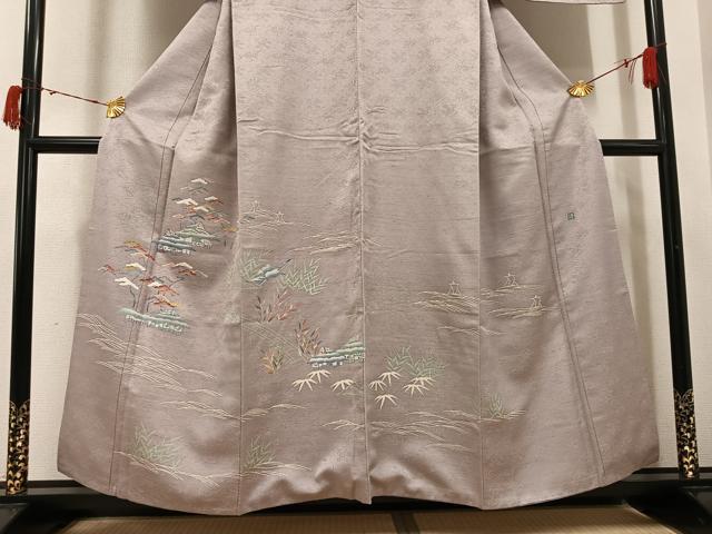 平和屋着物●訪問着 友禅 作家物 風景松笹文 正絹 逸品 AABI6292ph