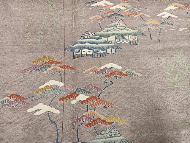 平和屋着物●訪問着 友禅 作家物 風景松笹文 正絹 逸品 AABI6292ph