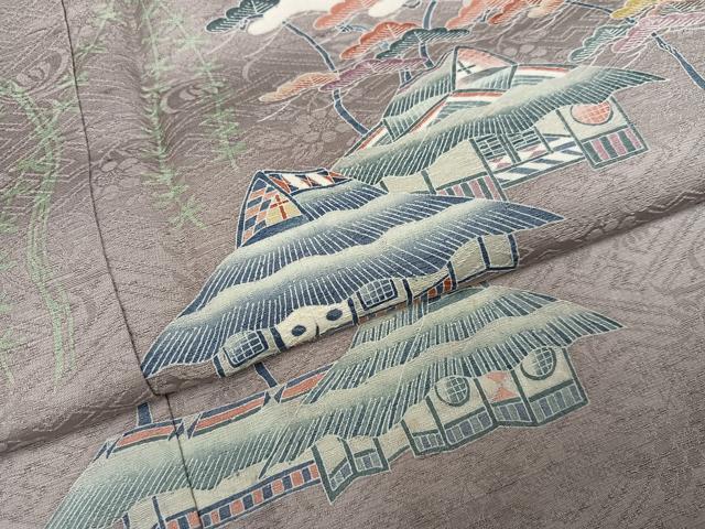 平和屋着物●訪問着 友禅 作家物 風景松笹文 正絹 逸品 AABI6292ph