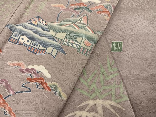 平和屋着物●訪問着 友禅 作家物 風景松笹文 正絹 逸品 AABI6292ph