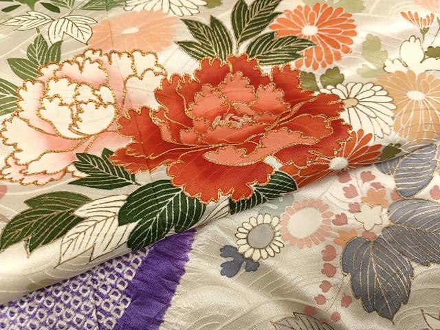 平和屋着物●訪問着 友禅 駒刺繍 絞り 草花文 金彩 正絹 逸品 AABI6296ph