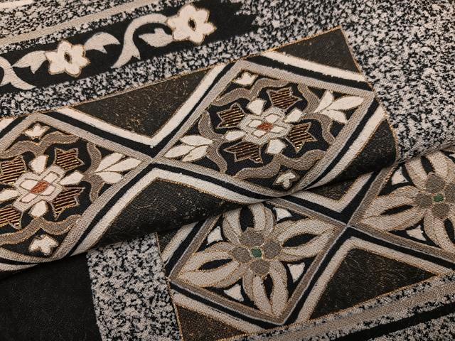 平和屋着物●訪問着 作家物 一太 竹屋町刺繍 花菱文 たたき染め 黒地 金糸 正絹 逸品 AABI6298ph