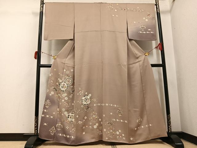平和屋着物●訪問着 刺繍 花鳥更紗唐草文 暈し染め 正絹 逸品 AABI6301ph