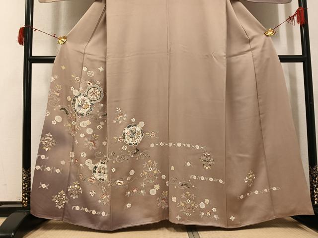 平和屋着物●訪問着 刺繍 花鳥更紗唐草文 暈し染め 正絹 逸品 AABI6301ph