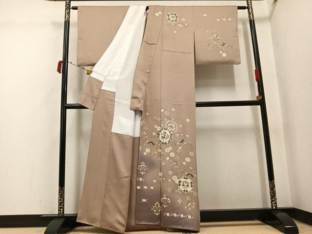 平和屋着物●訪問着 刺繍 花鳥更紗唐草文 暈し染め 正絹 逸品 AABI6301ph