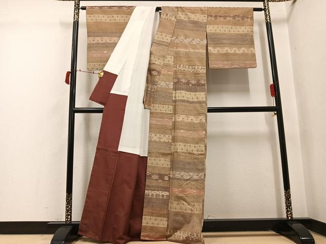 平和屋着物●上質な紬 横段文 正絹 逸品 AABI6302ph