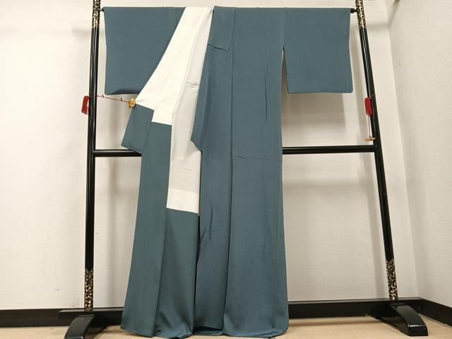 平和屋着物●上質な色無地 錆鉄御納戸色 鬼しぼ縮緬 正絹 逸品 AABI6304ph