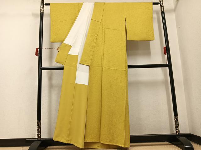 平和屋着物●上質な色無地 花唐草地紋 芥子色 正絹 逸品 AABI6305ph