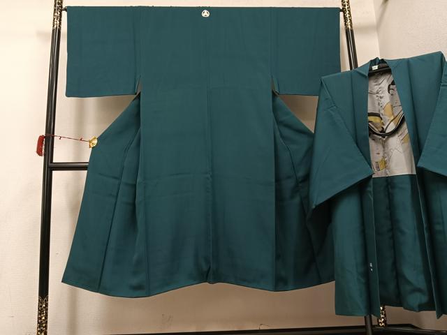 平和屋着物●男性 色紋付・羽織セット 御召茶色 正絹 逸品 AABI6306ph
