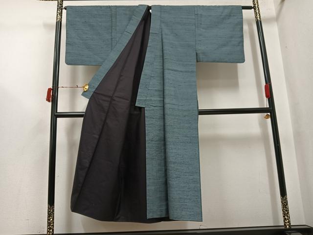 平和屋着物●男性 紬 アンサンブル 色無地 山鳩色 正絹 逸品 AABI6307ph