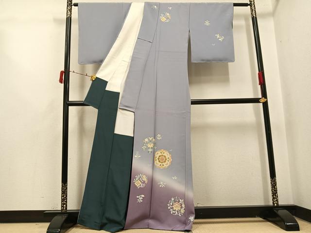 平和屋着物●訪問着 友禅 駒刺繍 花唐草文 暈し染め 金彩 正絹 逸品 AABI6310ph