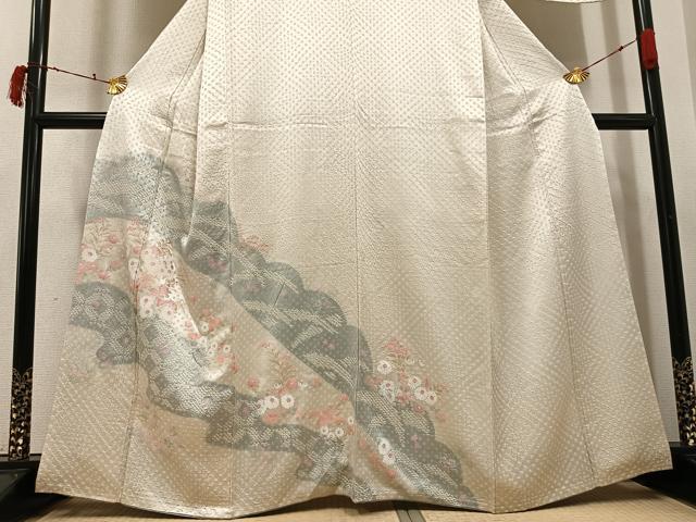 平和屋着物●訪問着 絞り 草花文 金彩 正絹 逸品 AABI6312ph