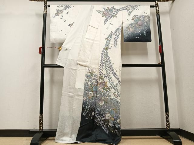 平和屋着物●訪問着 辻が花 絞り 暈し染め 金彩 正絹 逸品 AABI6323ph