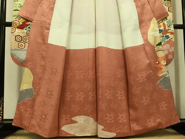 平和屋着物●豪華振袖 絞り 鴛鴦群れ鶴御所車草花文 金彩 正絹 逸品 AABI6331ph