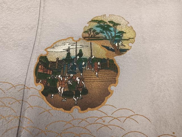 平和屋着物●訪問着 雪輪人物風景文 暈し染め 金銀彩 正絹 逸品 AABI6356ph