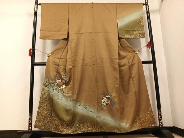 平和屋着物●訪問着 刺繍 枝花文 暈し染め 金銀彩 正絹 逸品 AABI6358ph