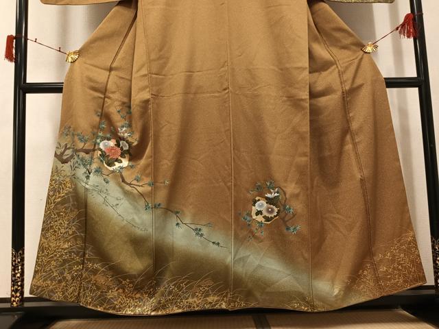 平和屋着物●訪問着 刺繍 枝花文 暈し染め 金銀彩 正絹 逸品 AABI6358ph