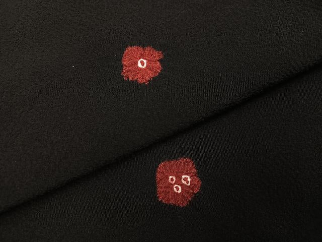 平和屋着物●上質な小紋 絞り 梅 黒地 正絹 逸品 AABI6359ph