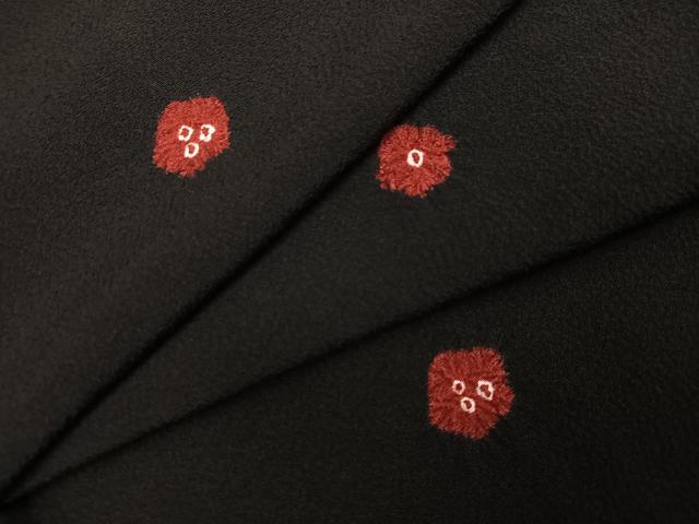 平和屋着物●上質な小紋 絞り 梅 黒地 正絹 逸品 AABI6359ph