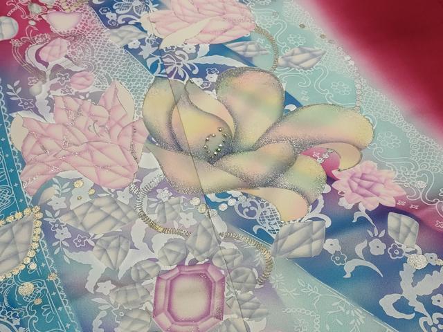 平和屋着物■豪華振袖 草花文 暈し染め 銀彩 正絹 逸品 AABI6370st