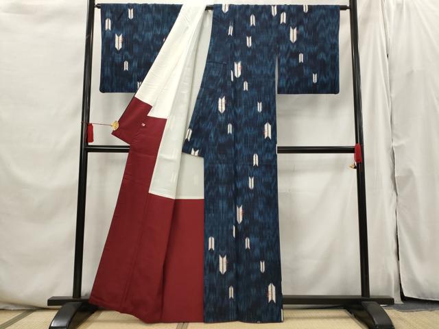 平和屋着物■上質な紬 矢絣文様 さが美扱い 正絹 逸品 AABI6371st