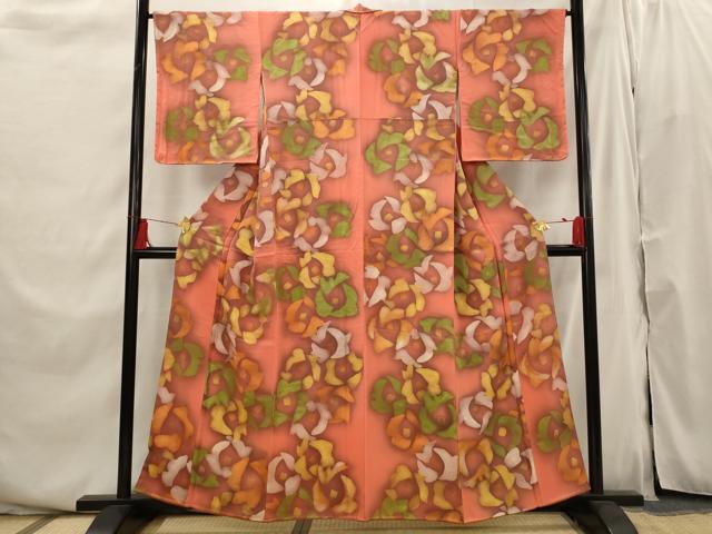 平和屋着物■上質な小紋 地紋起こし 花繋文 暈し染め 正絹 逸品 未使用 AABI6374st