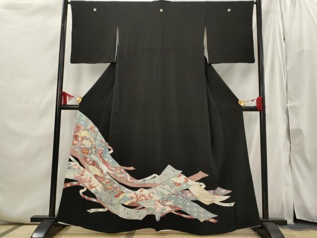 平和屋着物■豪華黒留袖 駒刺繍 熨斗花文 金彩 正絹 逸品 AABI6402st